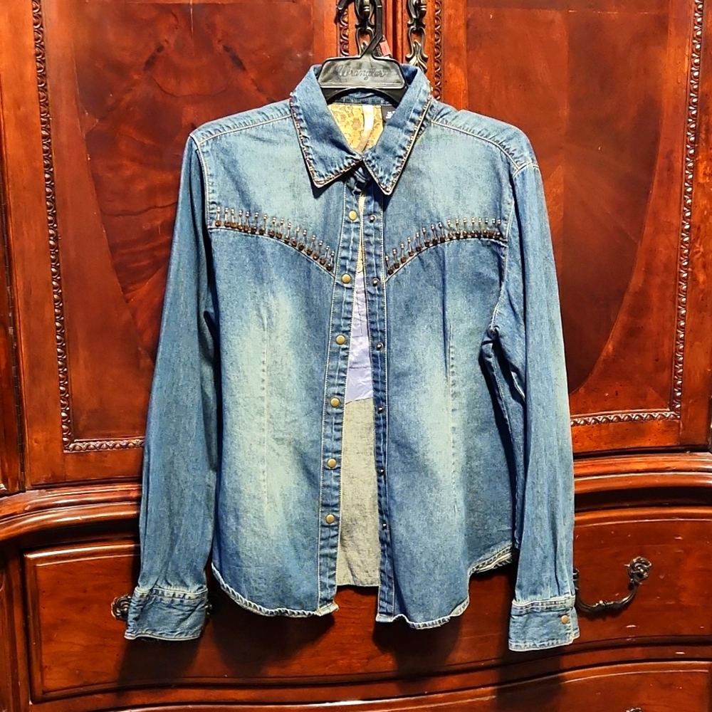 Martini Ranch Beaded Light Denim Shirt